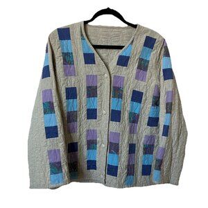 Vintage Handmade Patchwork Jacket Womens Quilted Stripe Shacket‎ Granny